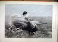 Original Old Antique Print Woman Sitting Hay Cart 1893 Country Field Victorian