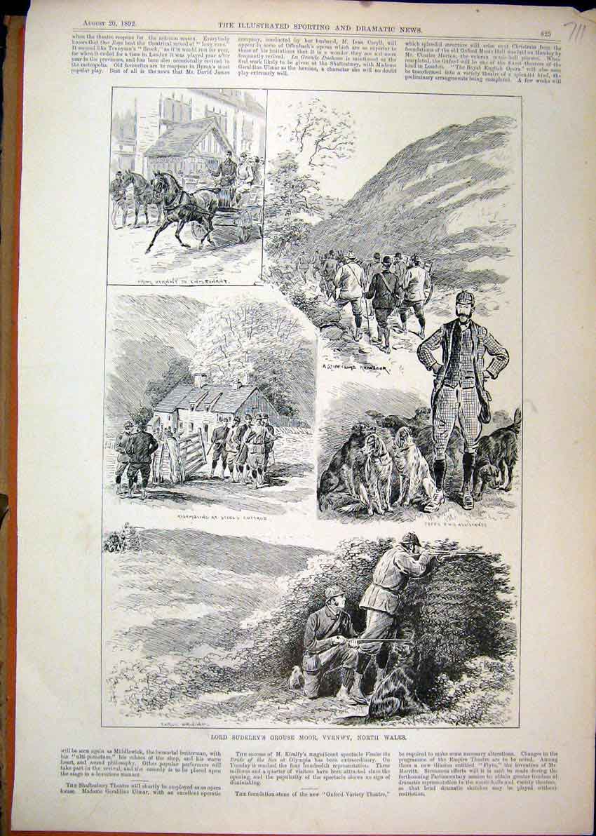 Original Old Antique Print 1892 Lord Sudeley Grouse Moor Vyrnwy North Wales 19th
