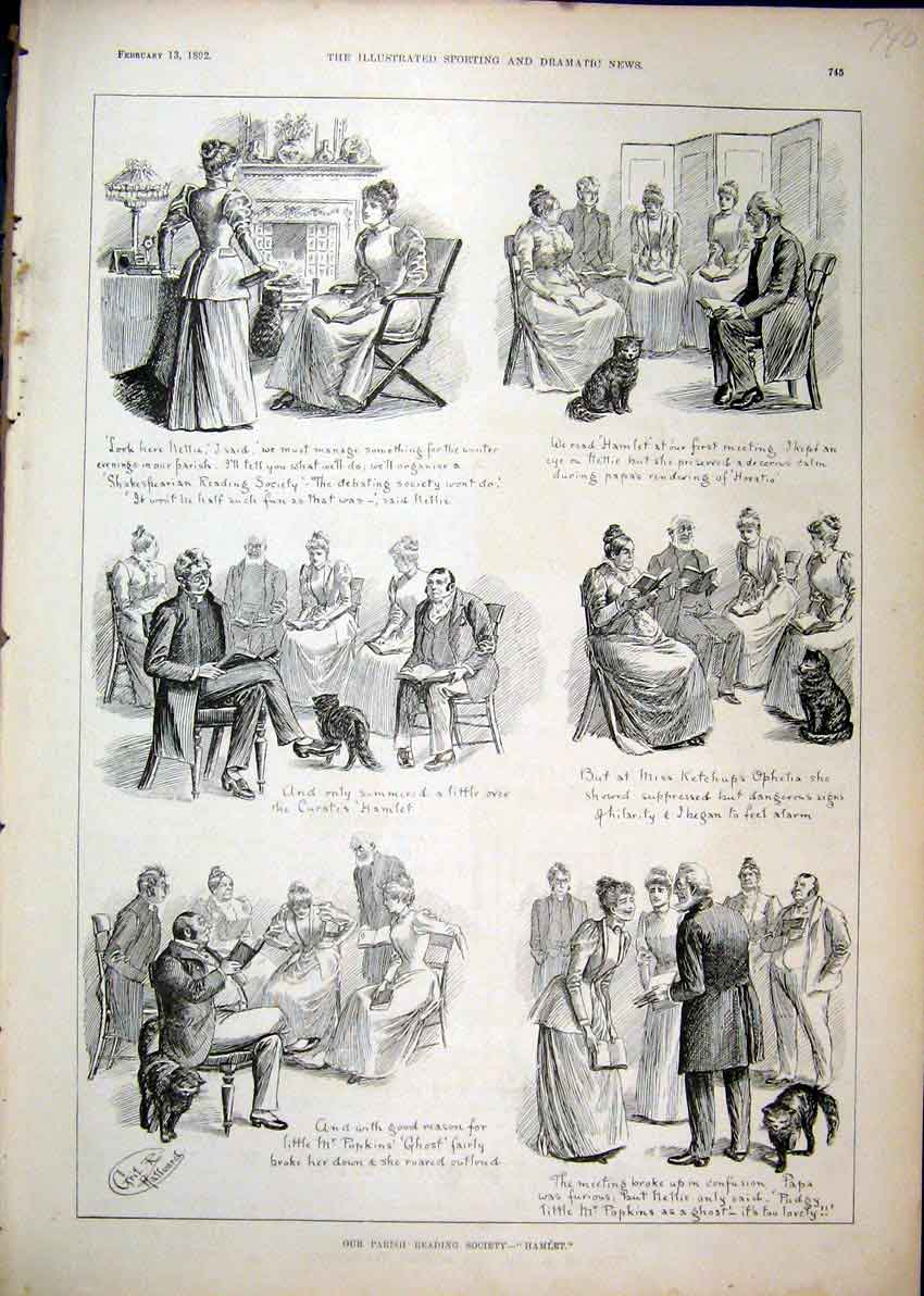Old Antique Print Fox Hunting 1894 Country Scenes Jumping Hedges Sketches 19th