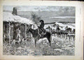 Original Old Antique Print 1892 Horses Man Woman Bay House Snow Dogs Victorian