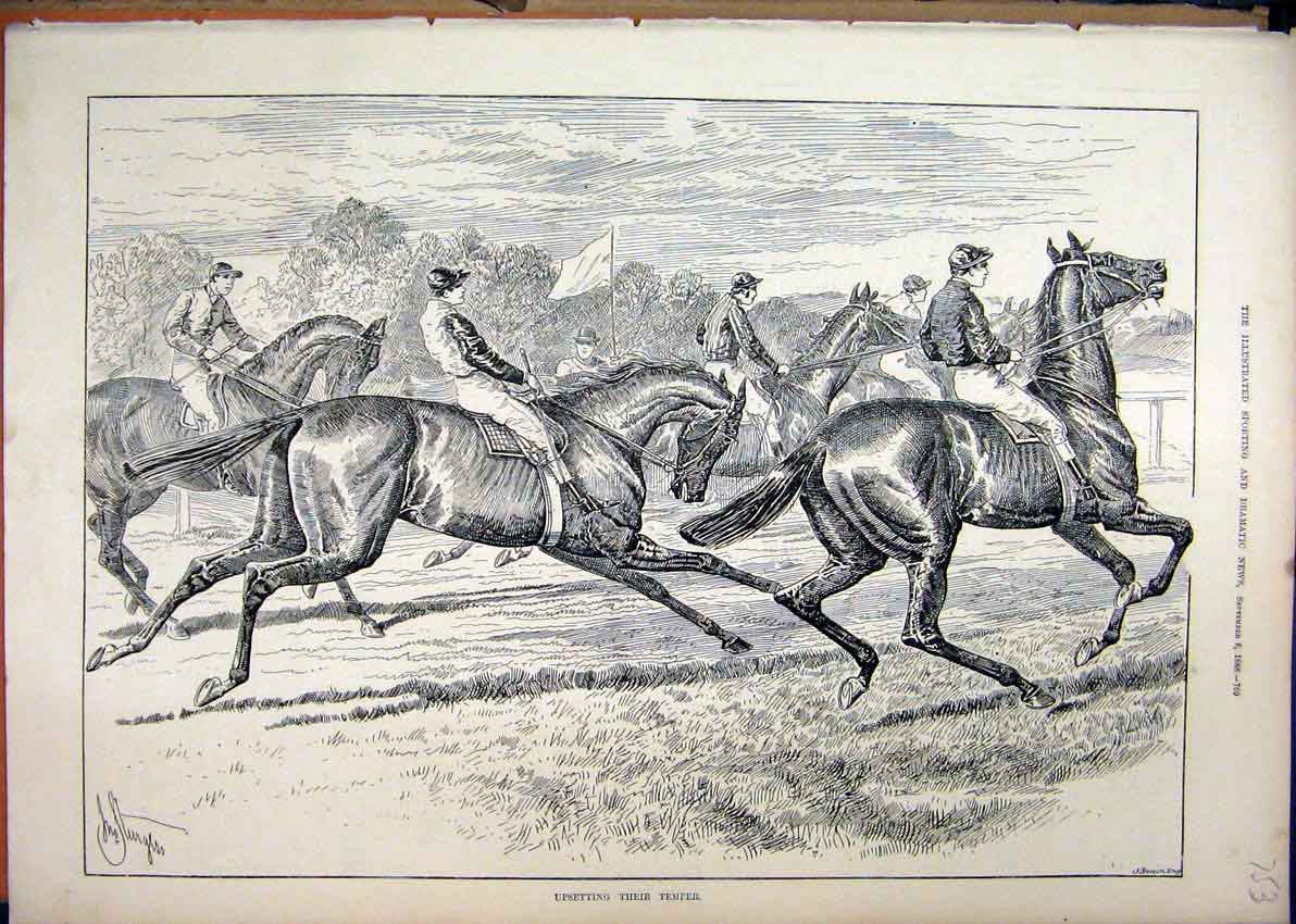 Original Old Antique Print Horse Racing 1888 Jockey Course Sport 19th