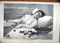 Original Old Antique Print 1896 Beautiful Woman Bowl Cherries Flowers Painting