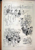 Original Old Antique Print 1893 Eton Harrow Lords Cricket Cheering Sport 19th