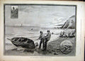 Original Old Antique Print 1892 Fisherman Boat Sea Hauling Nets Cliff Victorian