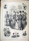 Original Old Antique Print Rotten Row Waiting Queen 1893 Policeman Family 19th