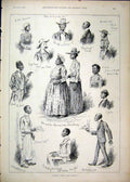 Original Old Antique Print 1892 Sketches Colour America Man Smoking Waiter 19th