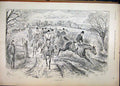 Original Old Antique Print Men Horses Jumping Gate Field 1892 Fox Hunting 19th