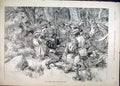 Old Antique Print 1892 English Sport Deer Hunting Horse Dog Country Scene 19th