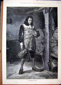 Original Old Antique Print Man Carrying Jug Barrels 1880 Cellar Fine Art 19th
