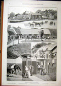 Original Old Antique Print 1891 Horse Racing Training Quarters Seven Barrows