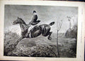 Original Old Antique Print 1892 Horse Man Rider Jump Hedge Country Scene 19th