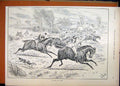 Original Old Antique Print Horse Men 1895 Gallop Gale Wind Jumping Field 19th