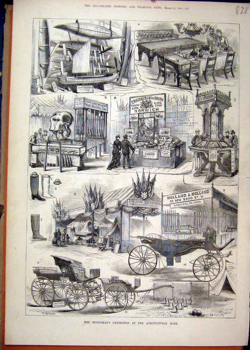 Original Old Antique Print 1884 Sportsman Exhibition Agricultural Hall Carriage