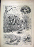 Original Old Antique Print Horses Jumping Hedge Falling River 1895 Sketch 19th