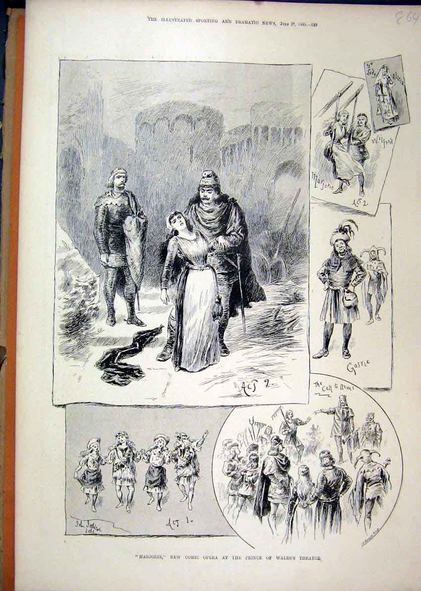 Original Old Antique Print Scenes Marjorie 1889 Comic Opera Prince Wales Theatre