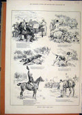 Original Old Antique Print Fox Hunting 1890 Piano Music Hounds Horses Victorian