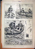 Old Antique Print 1886 Sea-Fishing Sport Men Boat Spilter Octopus Lobster 19th