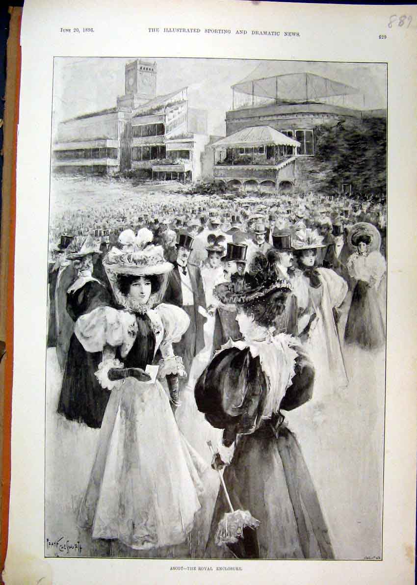 Original Old Antique Print Ascot Race Course 1896 Royal Enclosure Ladies 19th