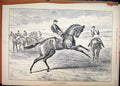 Original Old Antique Print 1887 Jockey Race Horses Jumping Country Victorian