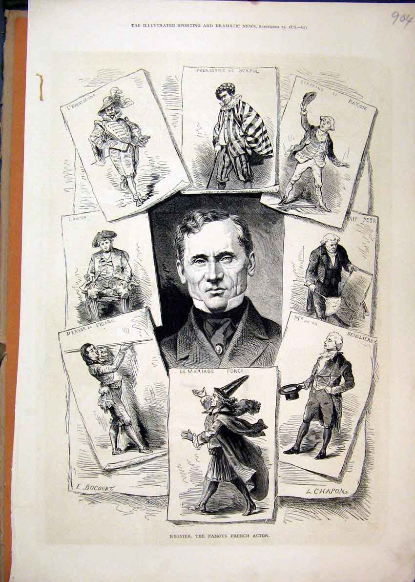 Old Antique Print 1876 Regnier French Actor Theatre Figaro Scapin Mariage 19th