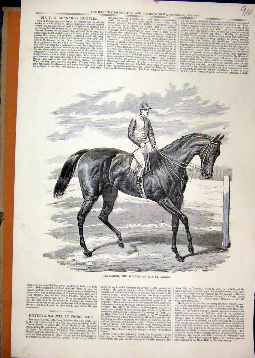 Original Old Antique Print Horse Racing 1876 Petrarch Winner St Leger Victorian