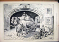 Original Old Antique Print 1889 Belgian Street Scene Cart Horse Woman Basket
