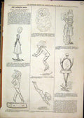 Original Old Antique Print 1879 Caption Skeleton Mirror Diving Dancing Victorian