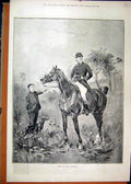Original Old Antique Print 1890 Young Boy Dog Man Horse Lost Country Scene 19th