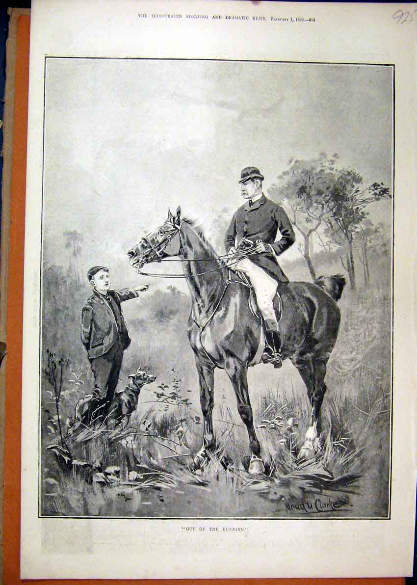 Original Old Antique Print 1890 Young Boy Dog Man Horse Lost Country Scene 19th