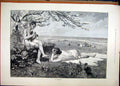 Original Old Antique Print 1890 Man Woman Music Romance Country Scene Trees Sea