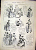 Original Old Antique Print Parish Debating Society 1892 Woman Man Fancy Dress