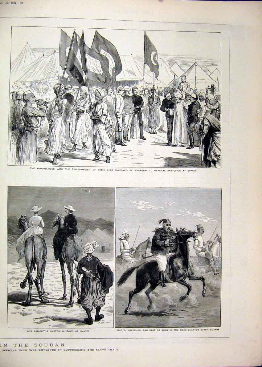 Old Antique Print Rebellion Soudan 1884 Berber Suakim Scout Camel Tribes 19th