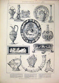 Original Old Antique Print Fountaine Christien 1884 Cistern Dish Ewer Victorian