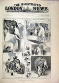 Original Old Antique Print 1884 White Elephant Burmah Railway Horse Zoo Coach