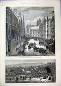 Old Antique Print Courts Quadrangle 1882 Railway Aberdeen Queen Luncheon 19th