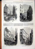 Original Old Antique Print Newcastle Court 1866 Ship-Yard Clements Lane Houses