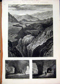 Original Old Antique Print 1879 Afghanistan Cabul River Caves Goorkha Buddhist