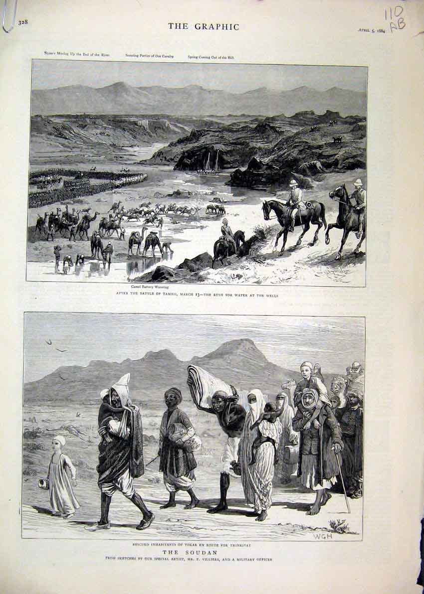Original Old Antique Print Soudan 1884 Tamasi Camel Trinkitat Osman Major Turner