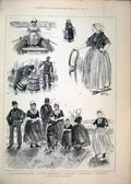 Original Old Antique Print Peasant Zeeland Boat 1884 Farmers Wife Butter Market
