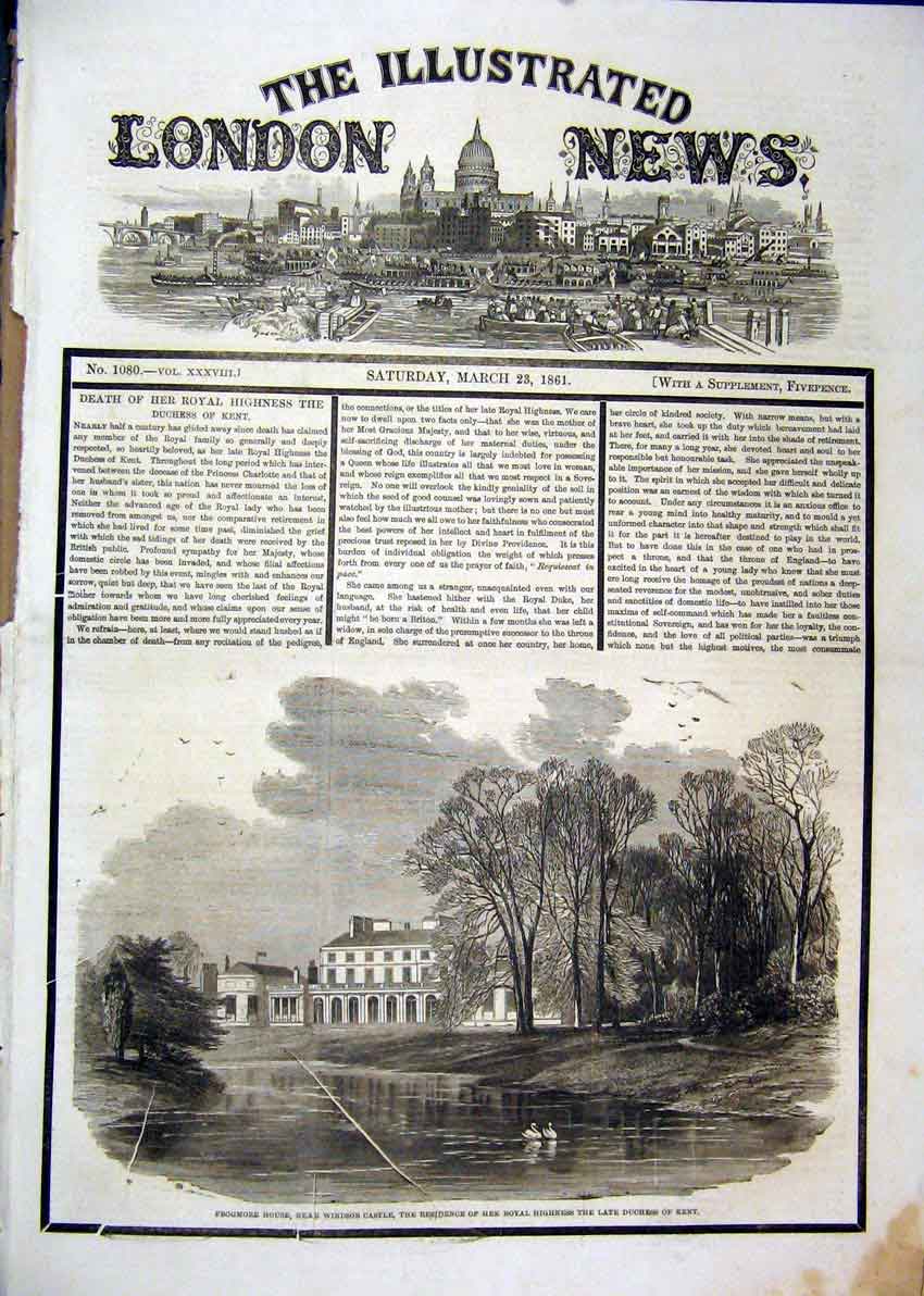 Original Old Antique Print 1861 Frogmore House Royal Highness Duchess Kent 19th