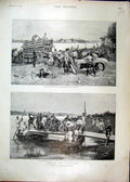 Old Antique Print 1897 Hussars Packing Boats Artillery Ferry German Army 19th