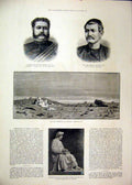 Original Old Antique Print 1884 Statue Prussano Komar Cemetery Assouan Bolton