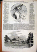 Original Old Antique Print 1847 Great Boat Race Thames Men River Woman Corn Face