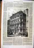 Old Antique Print 1866 Crown Life Assurance Office Fleet Street Building 19th