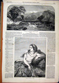 Original Old Antique Print 1850 Westmoreland Trout Stream Portrait Myrrha Lady