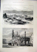 Original Old Antique Print 1885 Bolan Road Pass Carts Quetta Aberdeen Castle