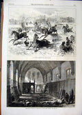 Original Old Antique Print 1869 Horse Racing Windsor Steeplechase Dining Hall