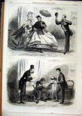 Original Old Antique Print 1864 Pictorial Scenes Man Woman Umbrella Lamp 19th