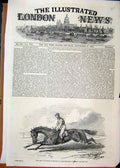 Original Old Antique Print 1845 Horse Baron Winner St Leger Jockey Victorian