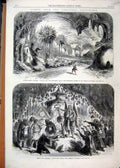 Original Old Antique Print 1865 Covent Garden Theatre Aladdin Drury Lane Pippin